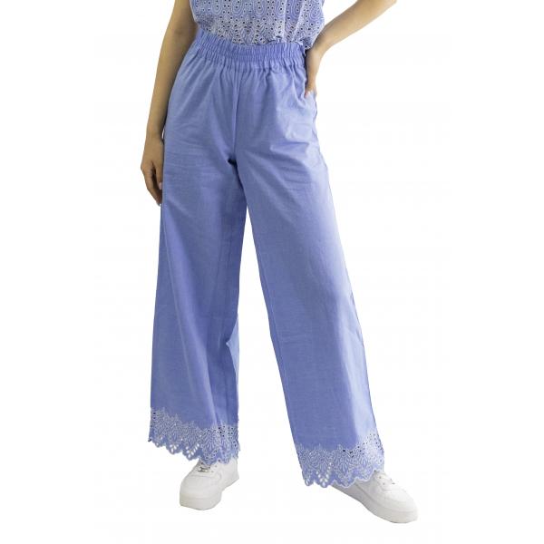 Pantalone palazzo con elastico in vita e ricami alla caviglia Only
